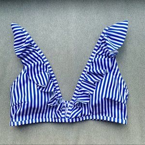Blue and white striped bikini top